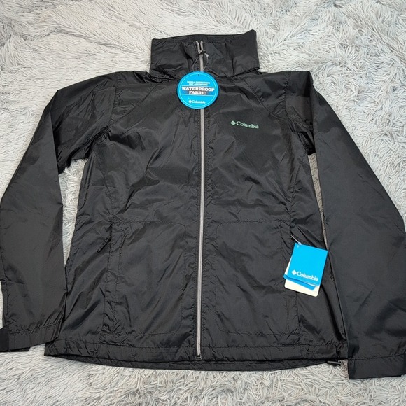 Columbia Jacket Womens L Black Windbreaker Pockets Gorpcore Packable Hood New - Picture 1 of 14